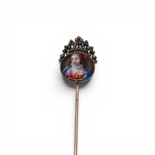 Female portrait stickpin, 17th century