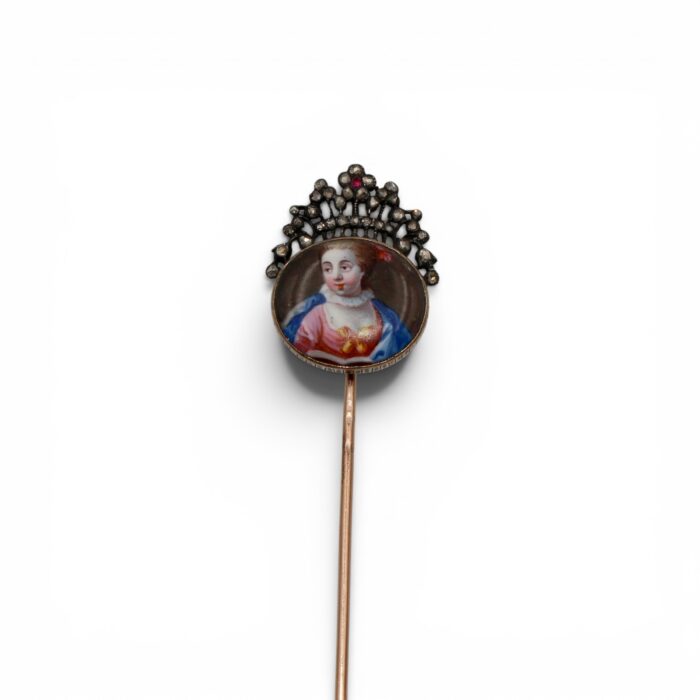 Female portrait stickpin, 17th century